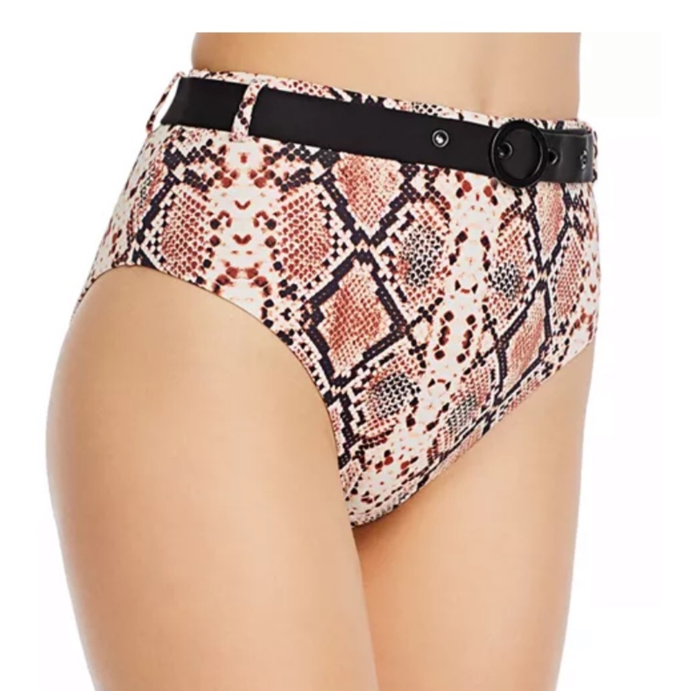 Belted Snakeskin Print Bikini Bottom S